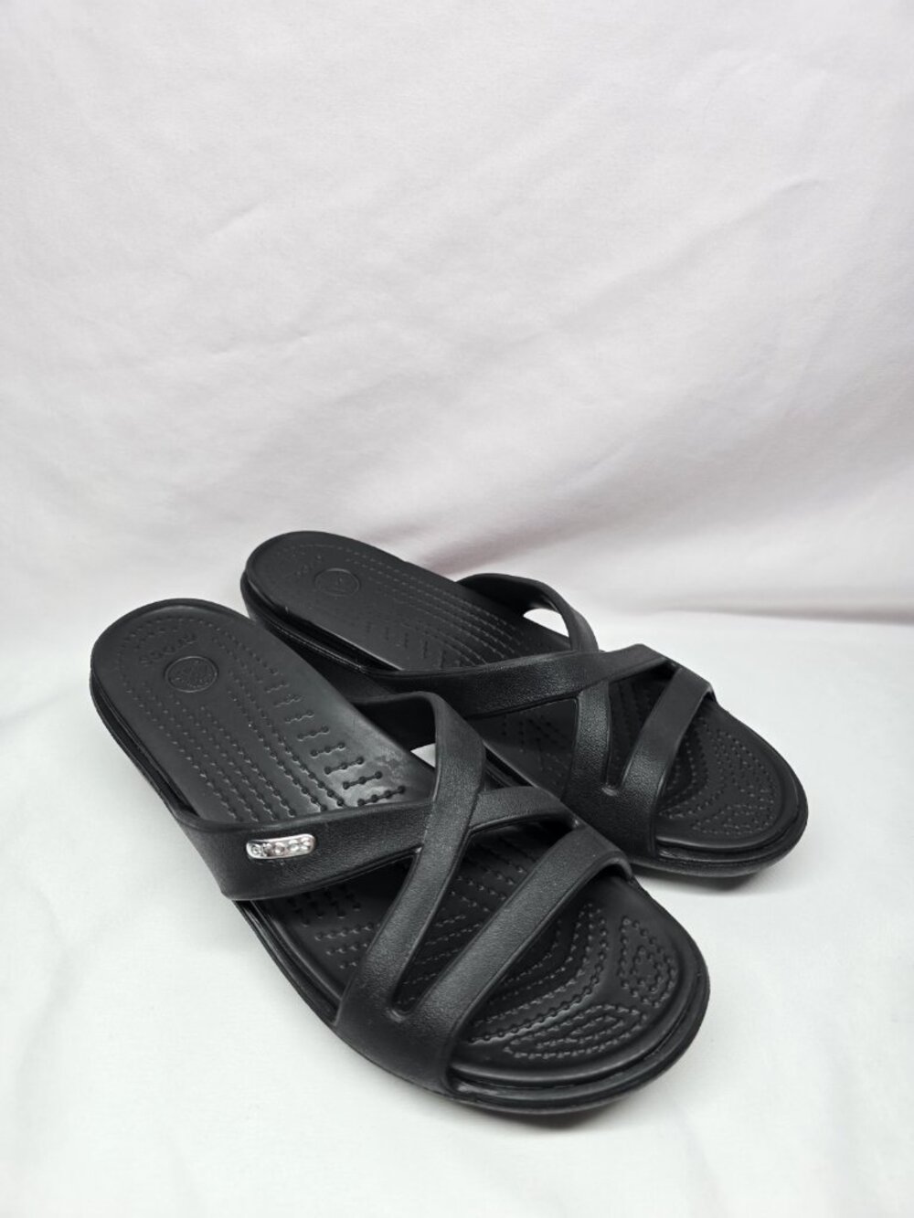 CROCS Patricia II Womens Size 7 Black Criss Cross Low Wedge Sandals